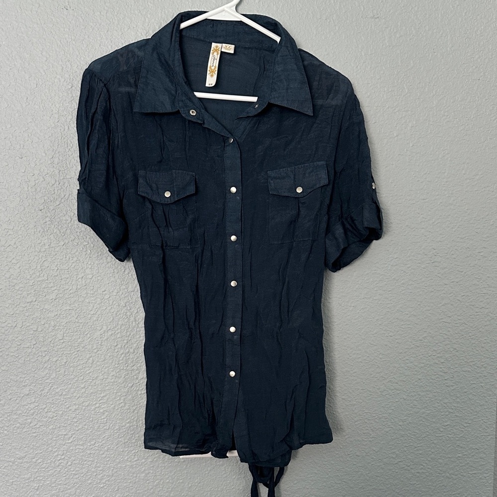 Adiva Women's Navy Blue Button-Down Shirt